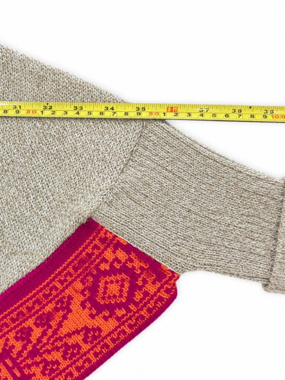 Peruvian Alpaca Poncho Sweater – Cowl Neck – Geometric Trim - Picture 8 of 9